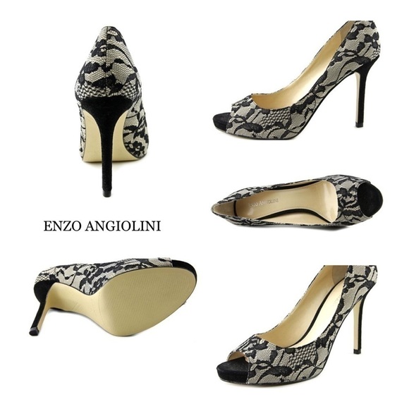 ENZO ANGIOLINI Black Lace Maiven Peep Toe Heels - Picture 1 of 8